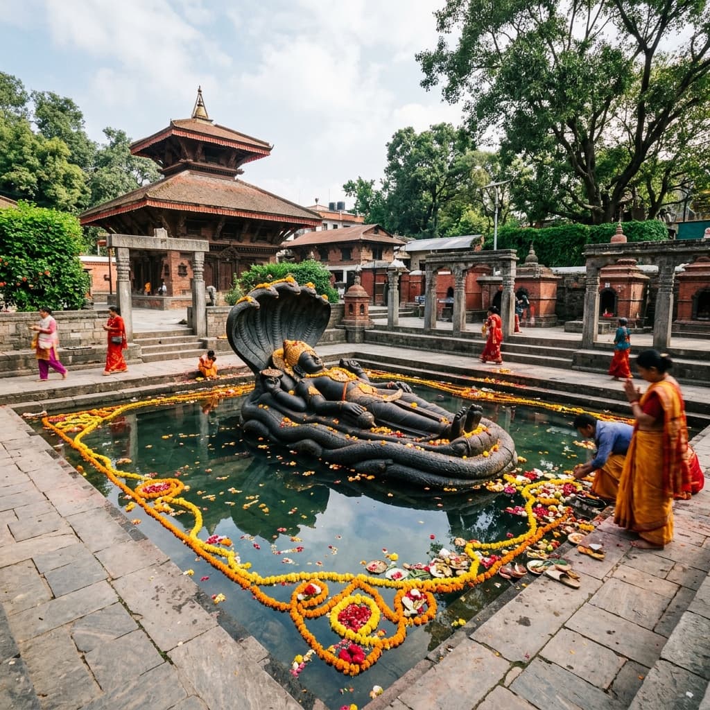 Mystical Budhanilkantha sleeping Vishnu temple