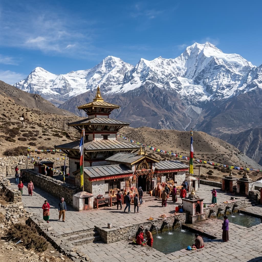 Sacred Muktinath Temple in high-altitude Mustang