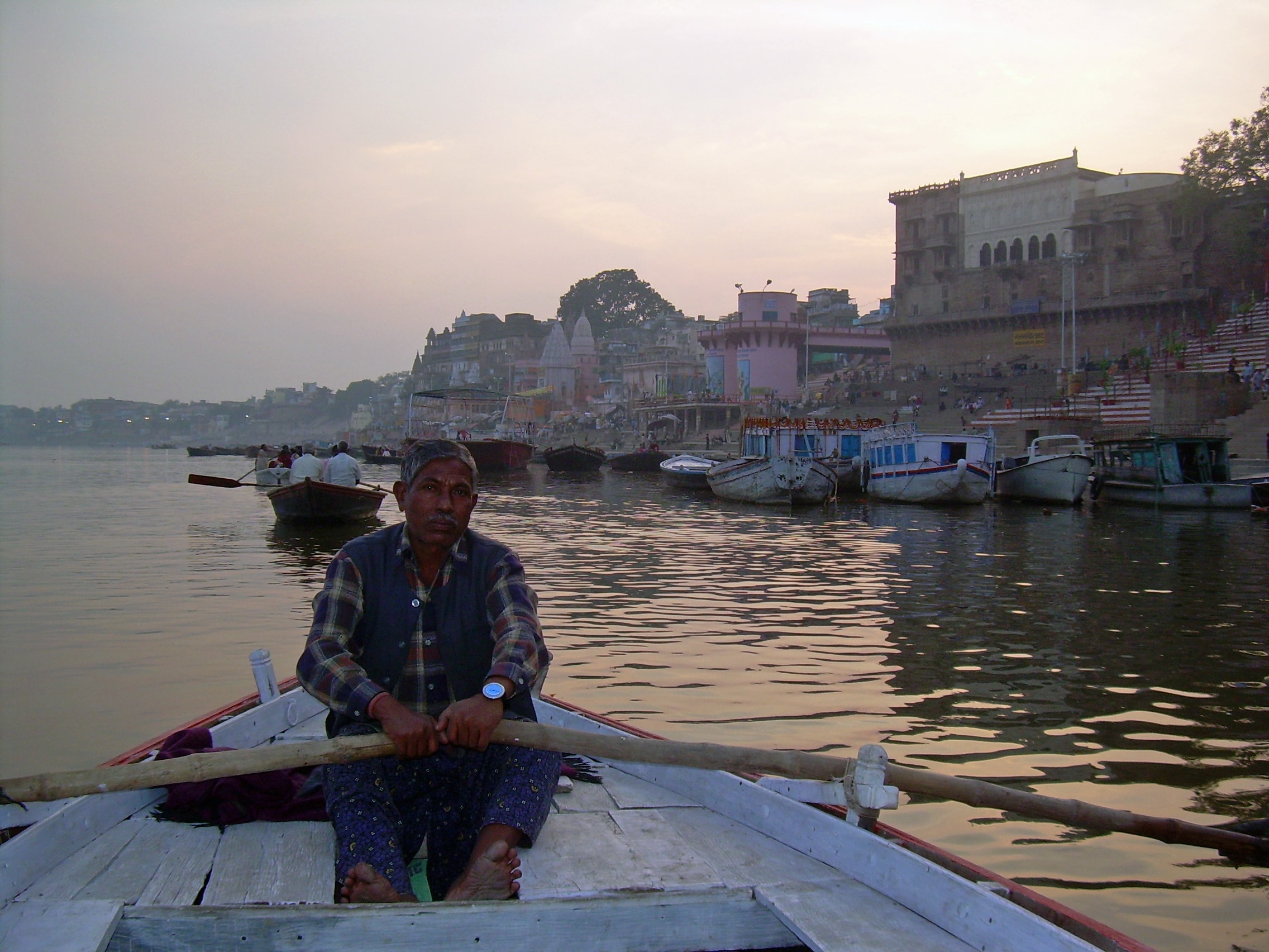 Sunset rowboat on the Ganga at Varanasi